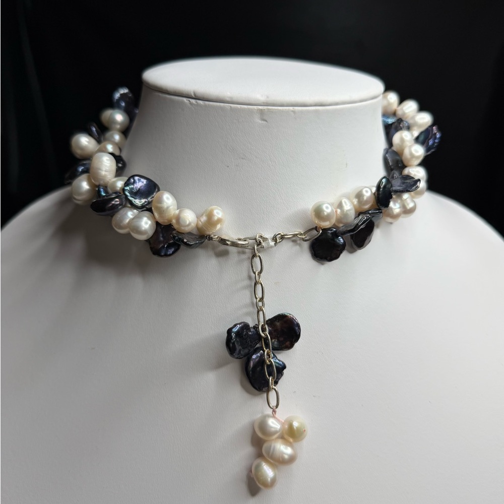 Handmade Freshwater Pearl Twisted Statement Necklace - Adjustable 16 to 19inches